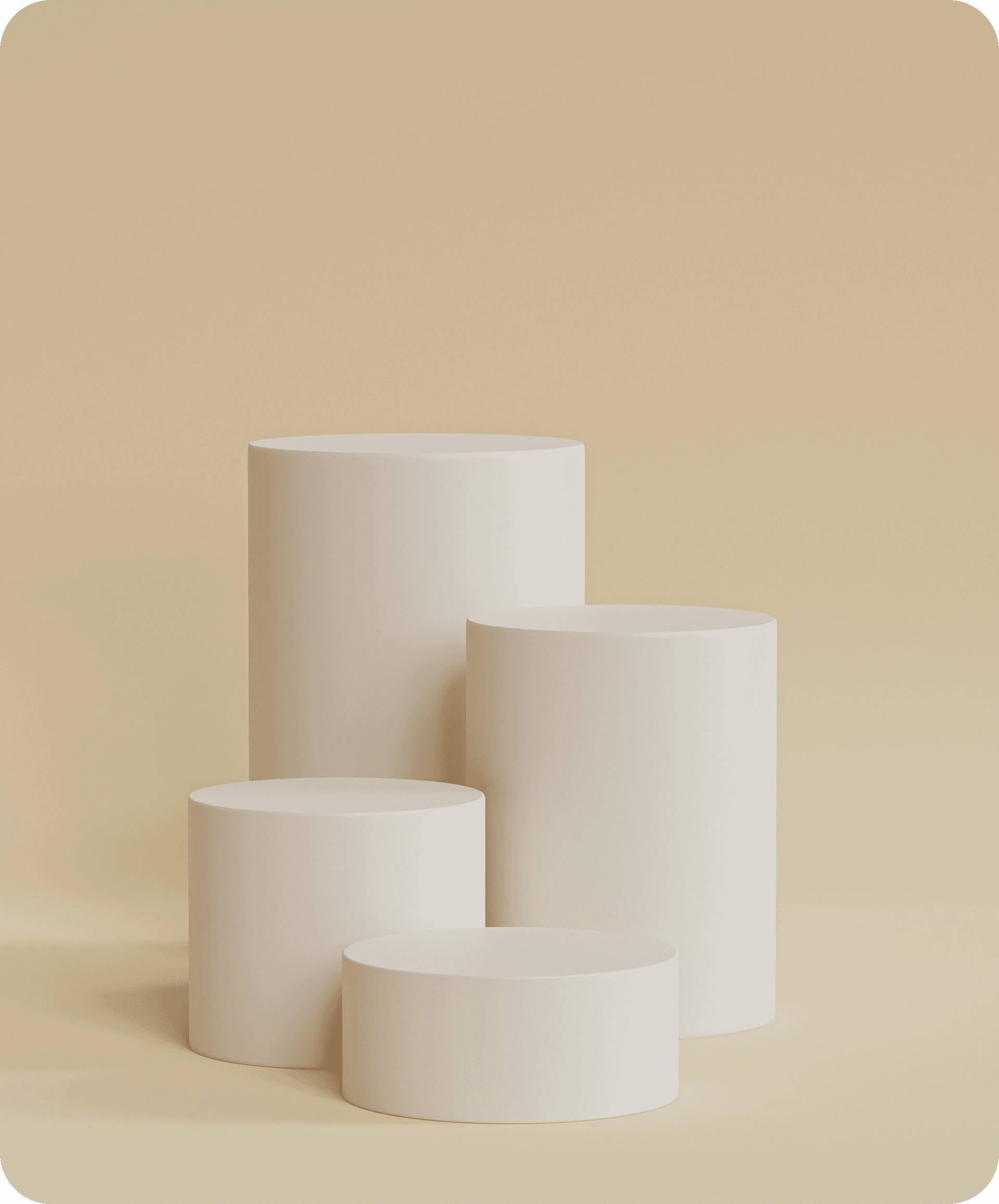 A render of three white cylindrical columns, against a warm creme background