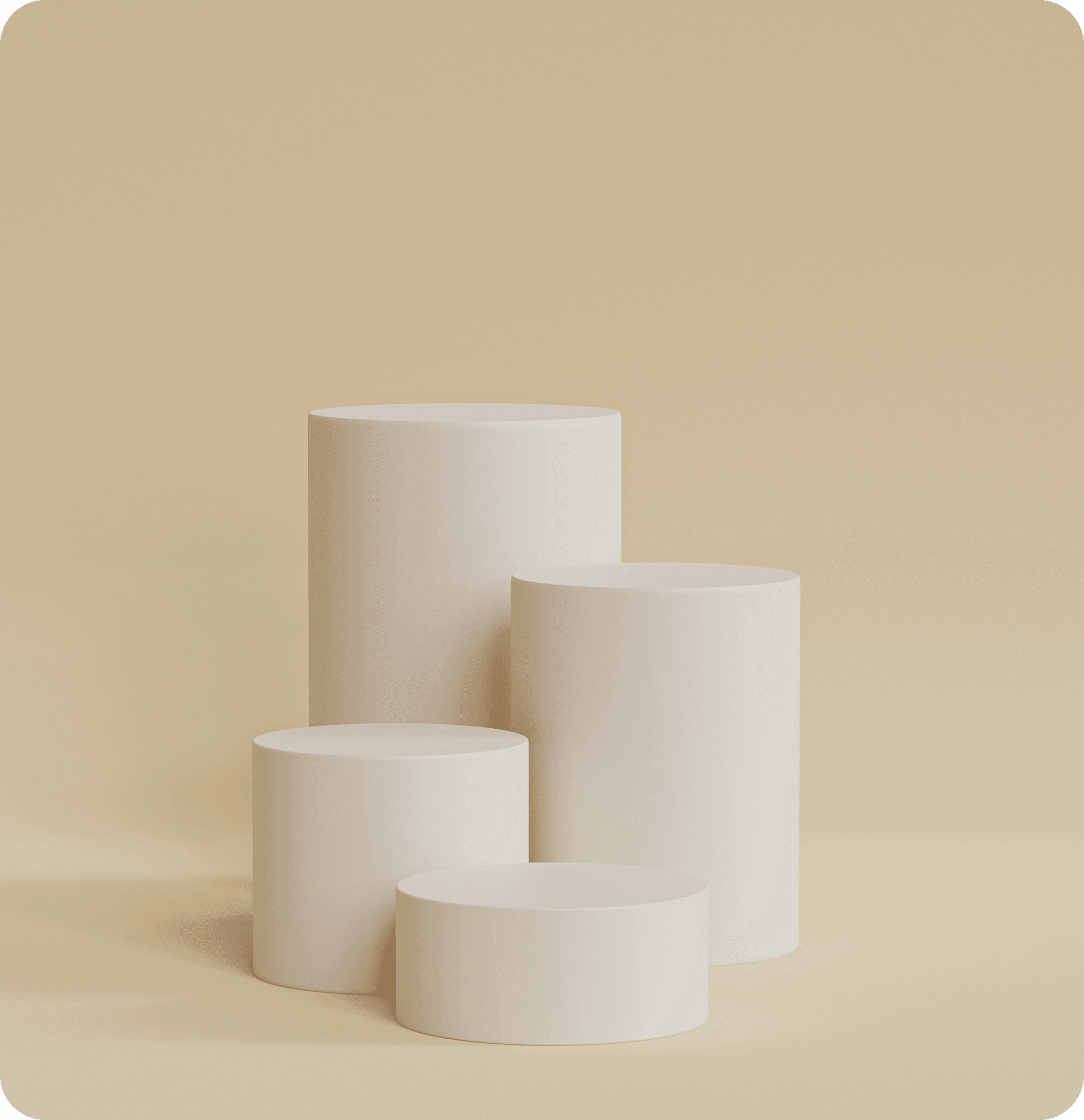 A render of three white cylindrical columns, against a warm creme background