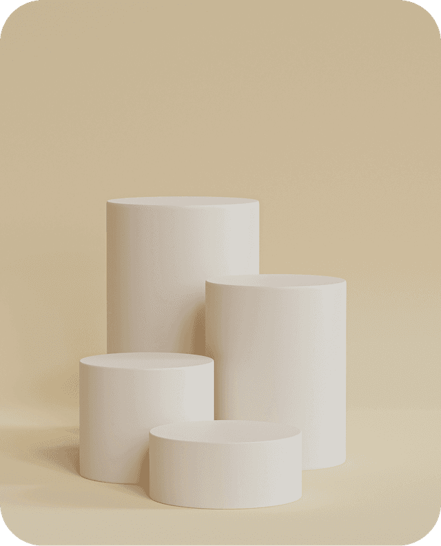 A render of three white cylindrical columns, against a warm creme background
